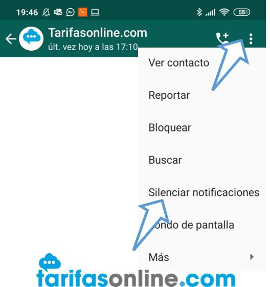 Paso 2 y 3: Pulsa en “Silenciar notificaciones”