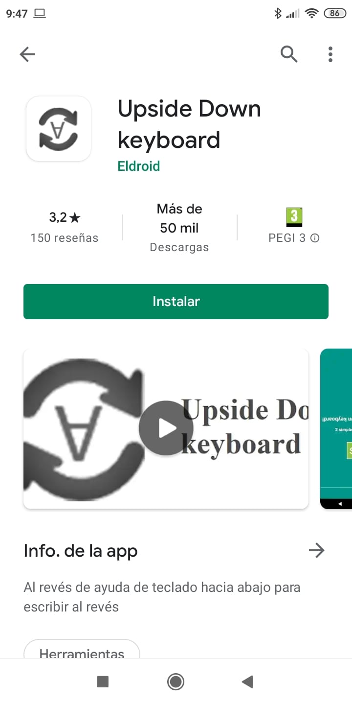 1- Descargue e instale la aplicación Upside Down Keyboard